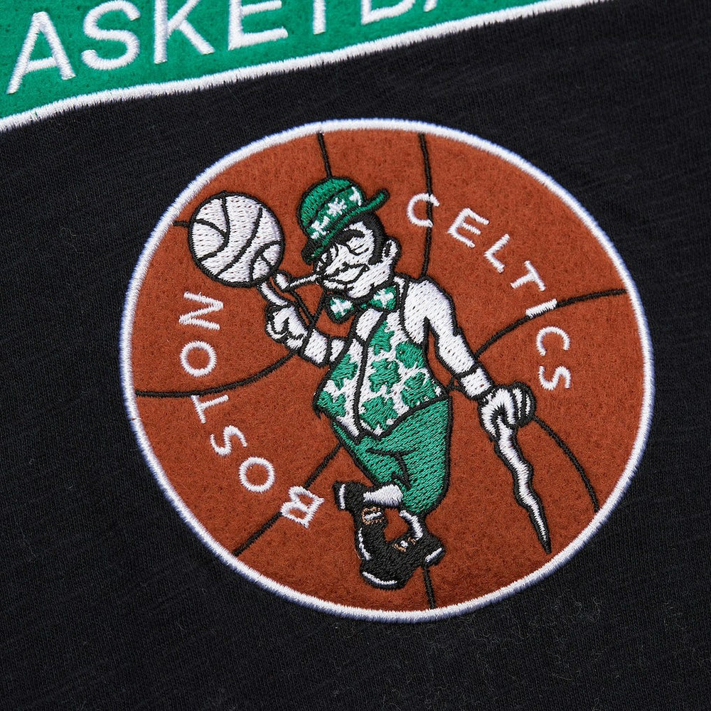 Boston Celtics Hardwood Classics Felt Applique Slub T-Shirt - Black | Mitchell & Ness on sale