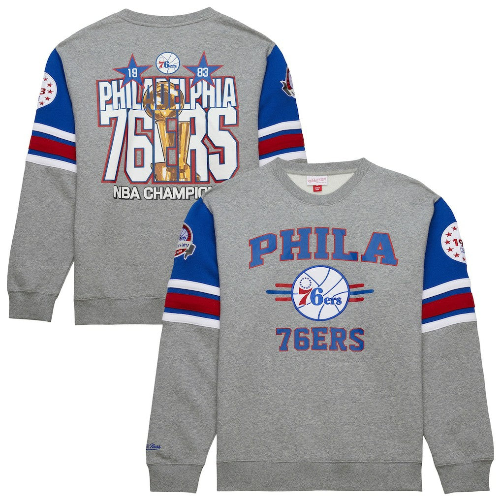 Philadelphia 76ers Hardwood Classics All Over 4.0 Pullover Sweatshirt - Heather Gray | Mitchell & Ness sale