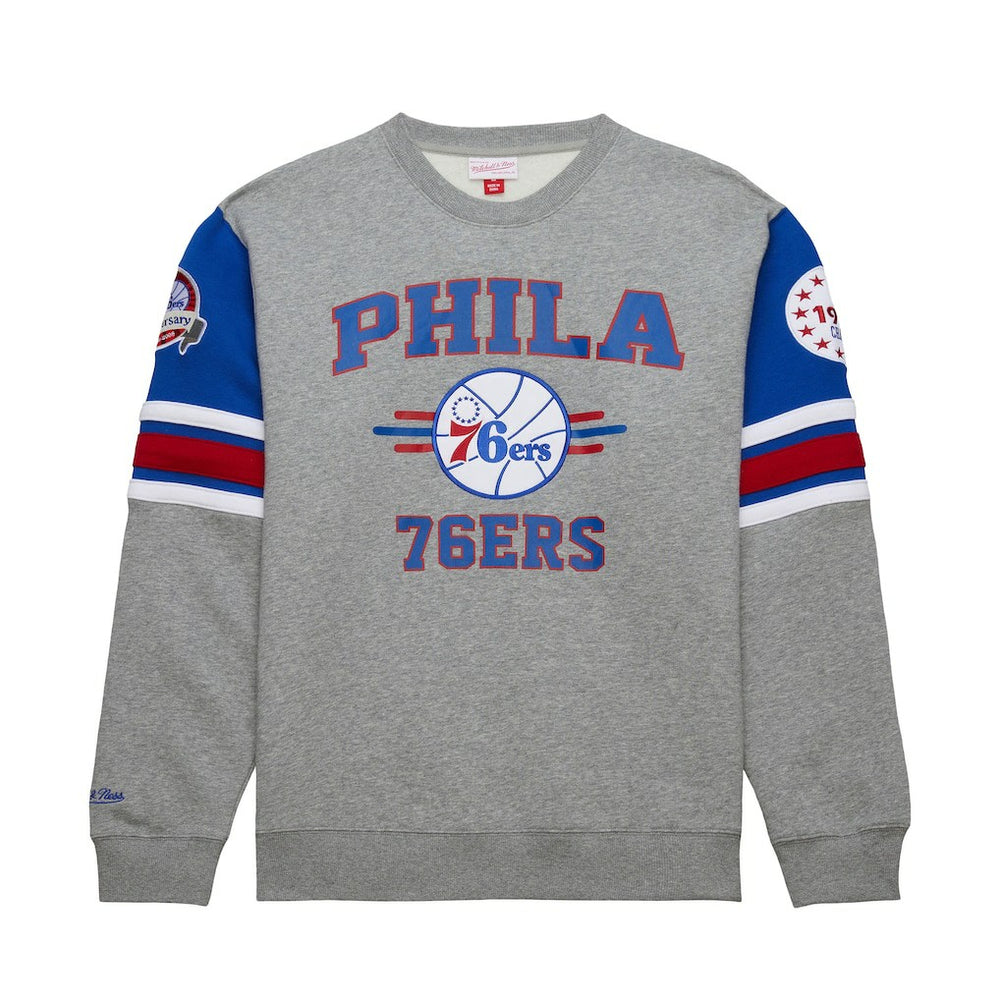 Philadelphia 76ers Hardwood Classics All Over 4.0 Pullover Sweatshirt - Heather Gray | Mitchell & Ness sale