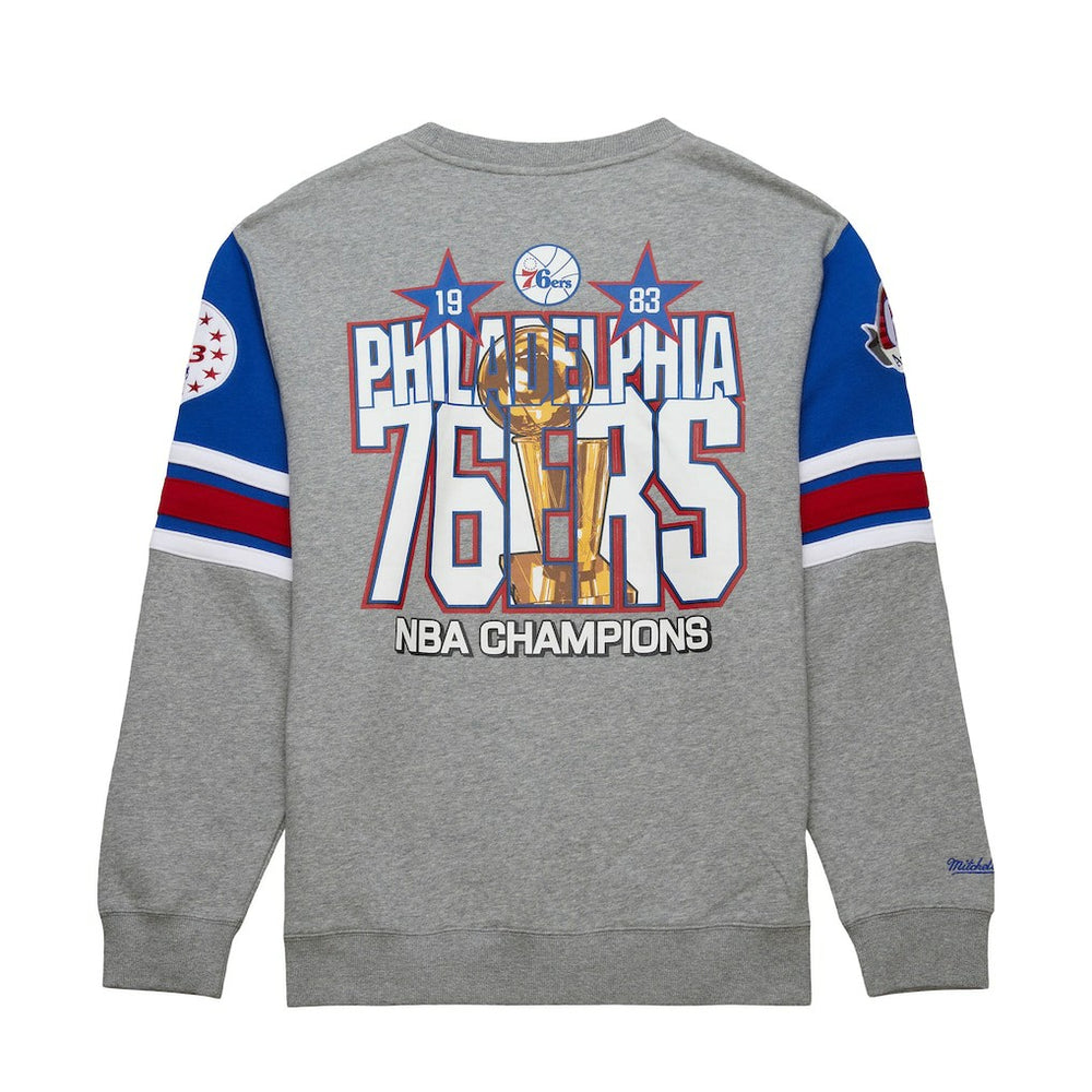 Philadelphia 76ers Hardwood Classics All Over 4.0 Pullover Sweatshirt - Heather Gray | Mitchell & Ness sale
