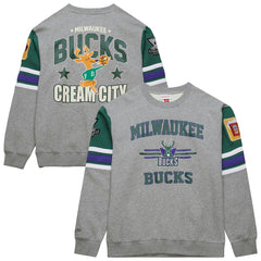 Milwaukee Bucks Hardwood Classics All Over 4.0 Pullover Sweatshirt - Heather Gray | Mitchell & Ness cheap