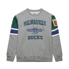 Milwaukee Bucks Hardwood Classics All Over 4.0 Pullover Sweatshirt - Heather Gray | Mitchell & Ness cheap