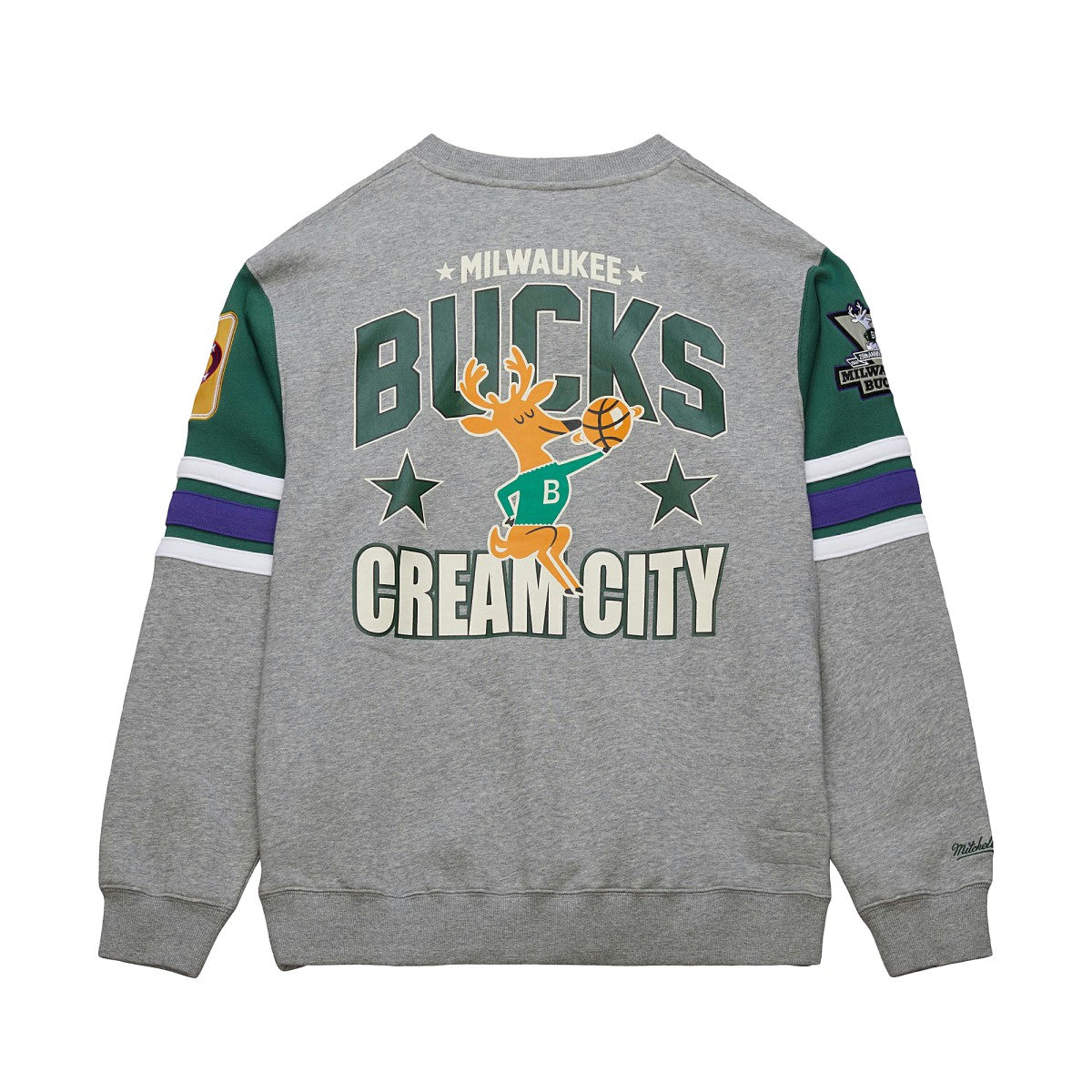 Milwaukee Bucks Hardwood Classics All Over 4.0 Pullover Sweatshirt - Heather Gray | Mitchell & Ness cheap