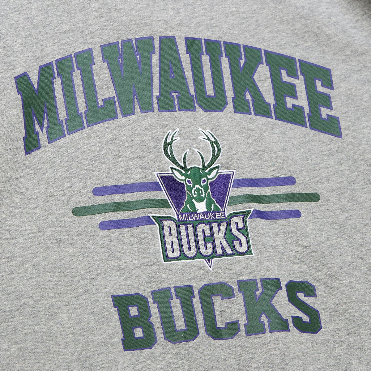 Milwaukee Bucks Hardwood Classics All Over 4.0 Pullover Sweatshirt - Heather Gray | Mitchell & Ness cheap