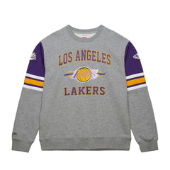 Los Angeles Lakers Hardwood Classics All Over 4.0 Pullover Sweatshirt - Heather Gray | Mitchell & Ness for sale