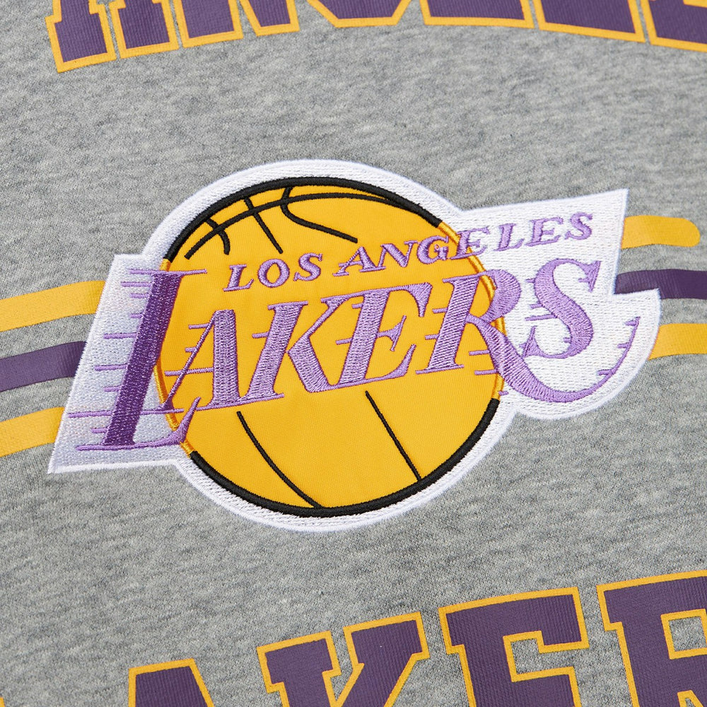 Los Angeles Lakers Hardwood Classics All Over 4.0 Pullover Sweatshirt - Heather Gray | Mitchell & Ness for sale