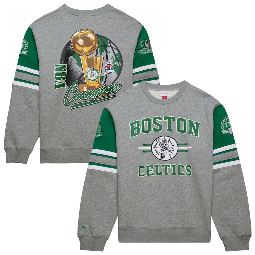 Boston Celtics Hardwood Classics All Over 4.0 Pullover Sweatshirt - Heather Gray | Mitchell & Ness on sale