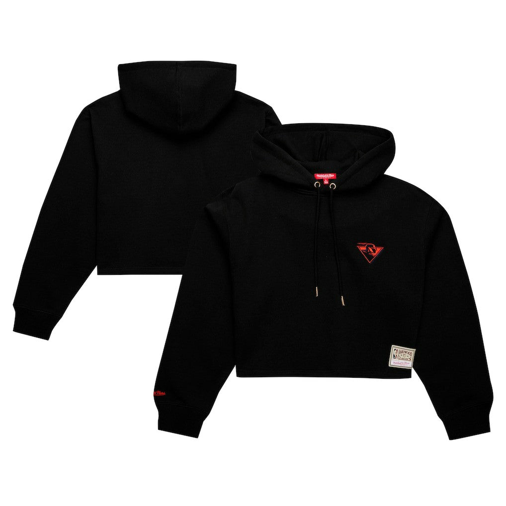 Golden State Warriors Women's Hardwood Classics Cropped Pullover Hoodie sale - Black | Mitchell & Ness online