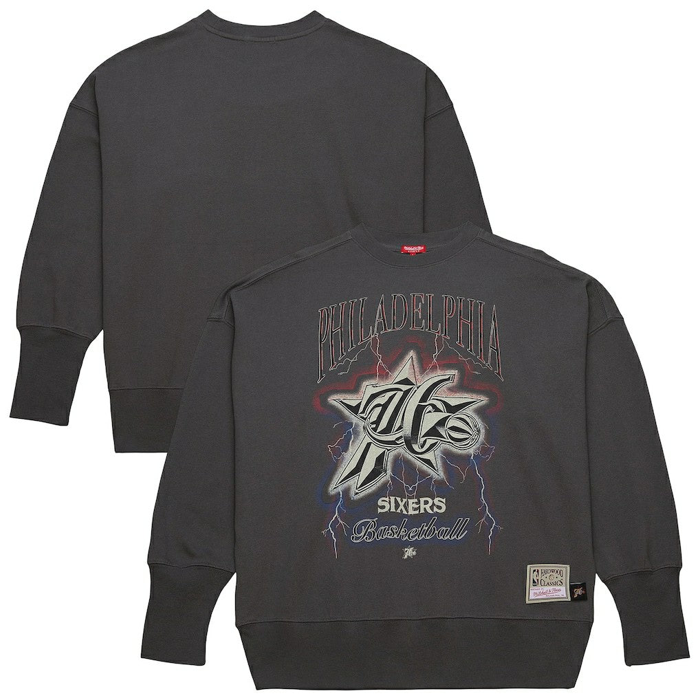 Philadelphia 76ers Women's Hardwood Classics Lightweight Pullover Sweatshirt - Charcoal | Mitchell & Ness online