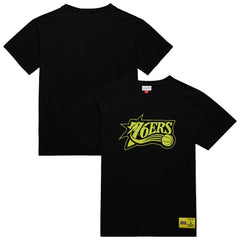 Philadelphia 76ers Hardwood Classics Neon Nights Premium T-Shirt - Black | Mitchell & Ness on sale