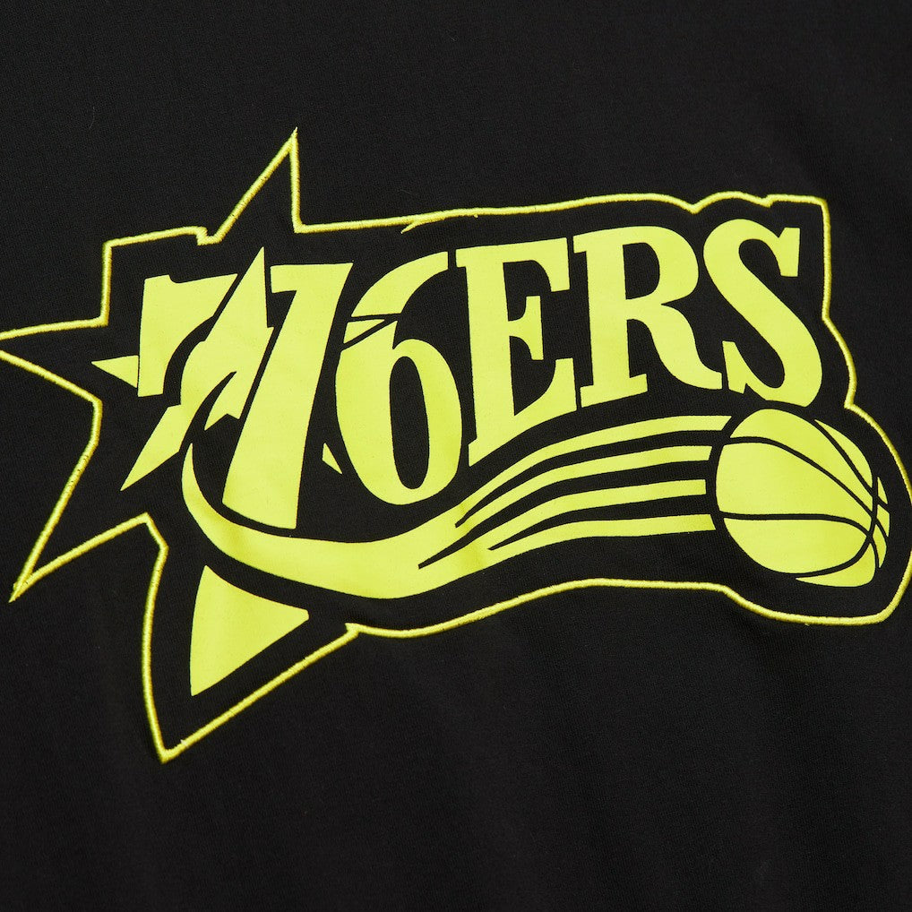 Philadelphia 76ers Hardwood Classics Neon Nights Premium T-Shirt - Black | Mitchell & Ness on sale