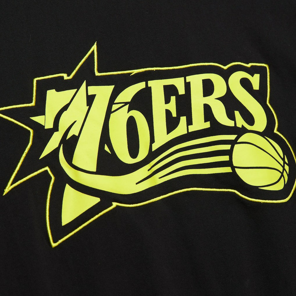 Philadelphia 76ers Hardwood Classics Neon Nights Premium T-Shirt - Black | Mitchell & Ness on sale