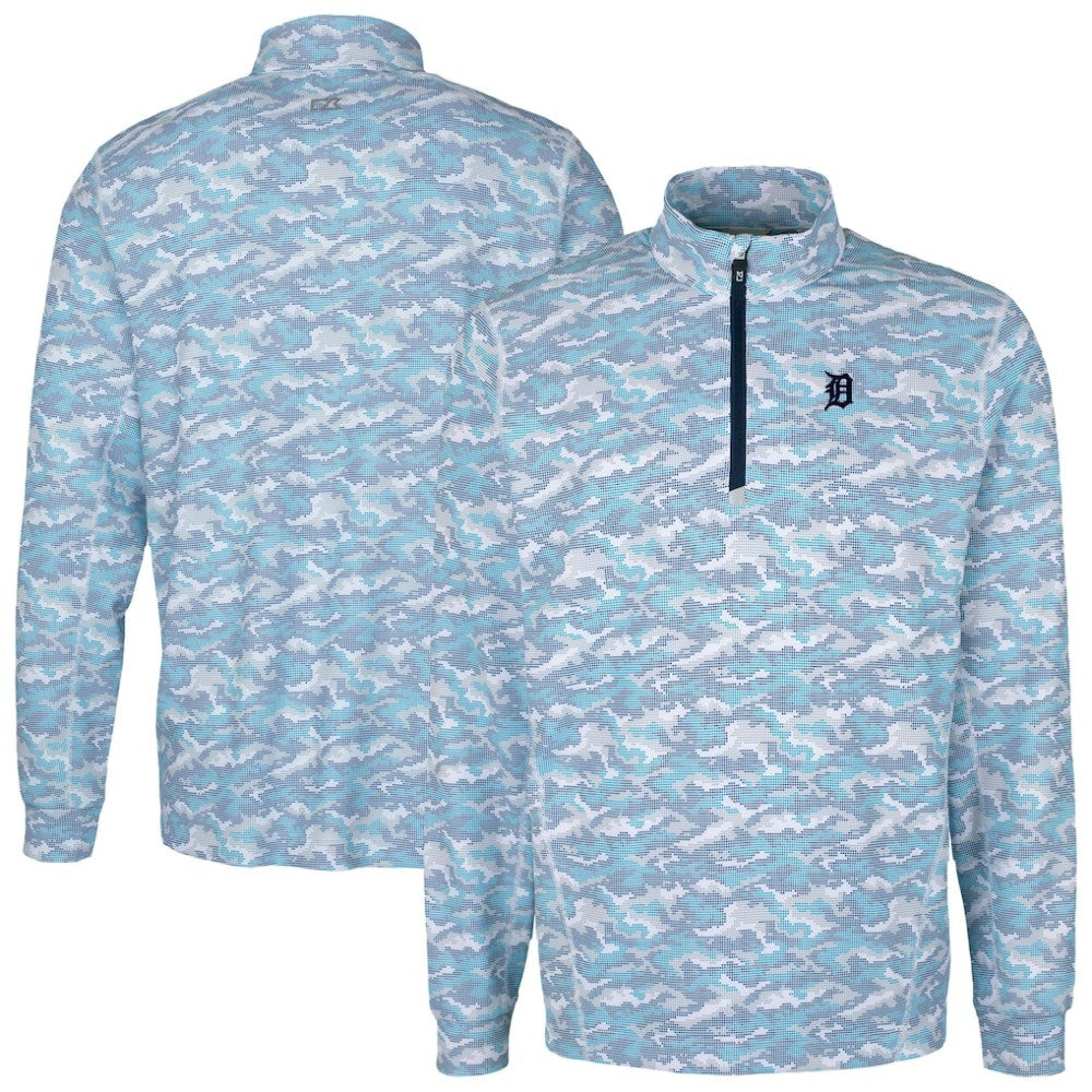 Detroit Tigers Cutter & Buck Traverse Eco Camo Tri-Blend DryTec Quarter-Zip Jacket - Light Blue