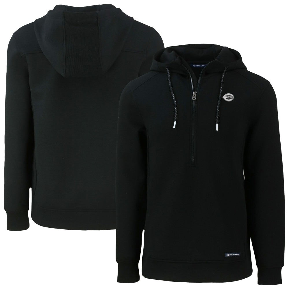Cincinnati Reds Cutter & Buck Roam Eco Recycled Half-Zip Pullover Hoodie - Black