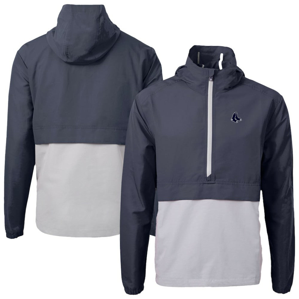 Boston Red Sox Cutter & Buck Charter Eco Recycled Anorak Half-Zip Hoodie Jacket - Navy/Gray