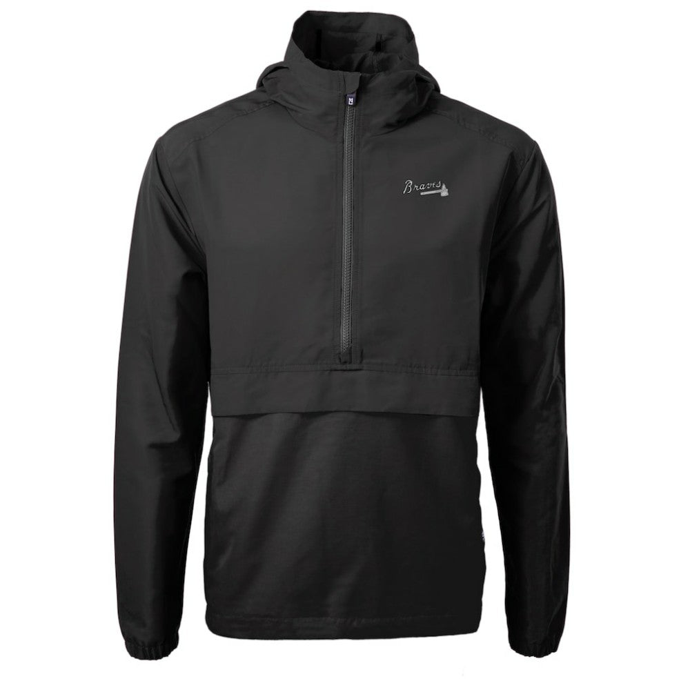 Atlanta Braves Cutter & Buck Charter Eco Recycled Anorak Half-Zip Hoodie Jacket - Black