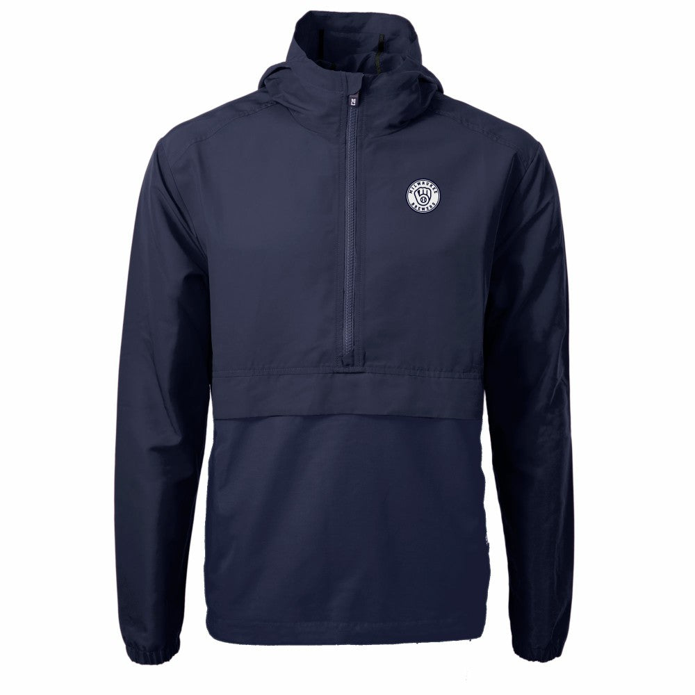 Milwaukee Brewers Cutter & Buck Charter Eco Recycled Anorak Half-Zip Hoodie Jacket - Navy