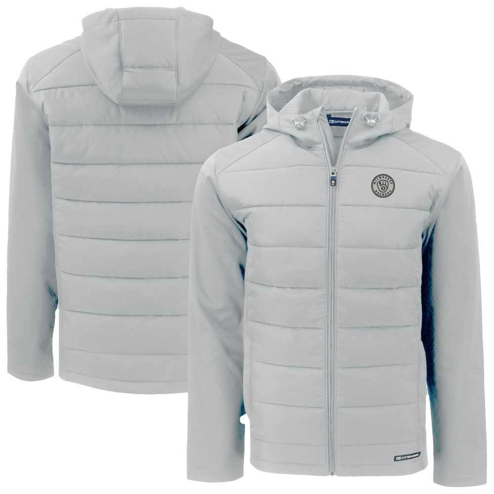 Milwaukee Brewers Cutter & Buck Evoke Hybrid Eco Softshell Recycled Full-Zip Hooded Jacket - Gray