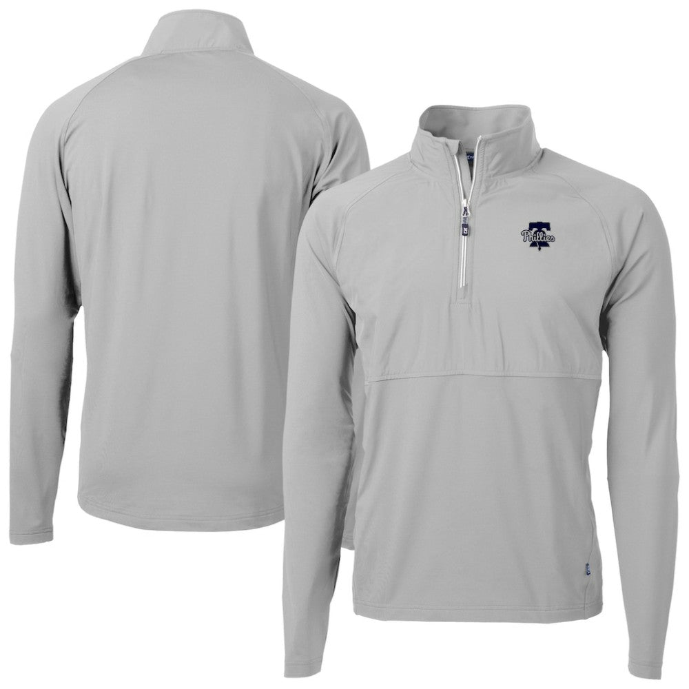 Philadelphia Phillies Cutter & Buck Adapt Eco Hybrid Raglan DryTec Quarter-Zip Jacket - Gray