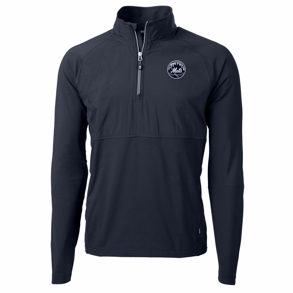 New York Mets Cutter & Buck Adapt Eco Hybrid Raglan DryTec Quarter-Zip Jacket - Navy