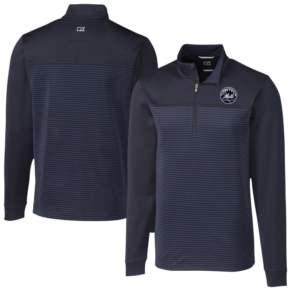New York Mets Cutter & Buck Traverse Eco Stripe Tri-Blend DryTec Quarter-Zip Jacket - Navy