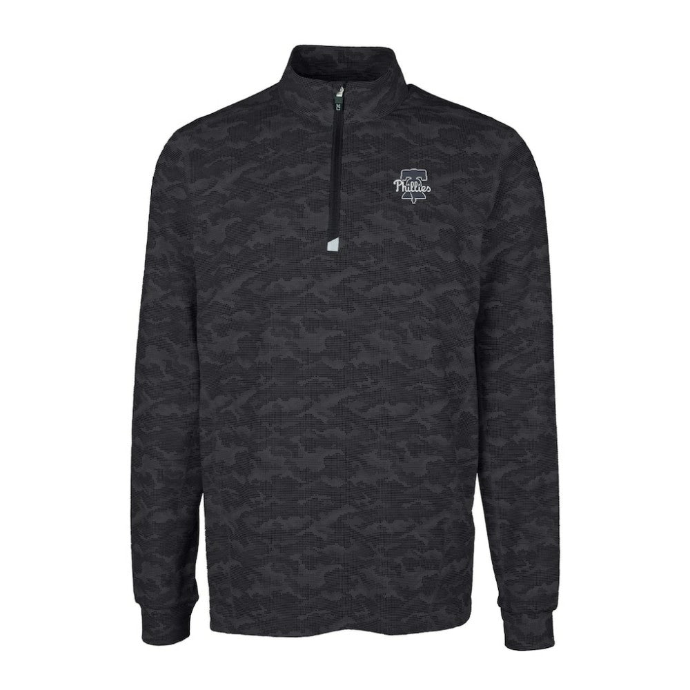Philadelphia Phillies Cutter & Buck Traverse Eco Camo Tri-Blend DryTec Quarter-Zip Top - Black