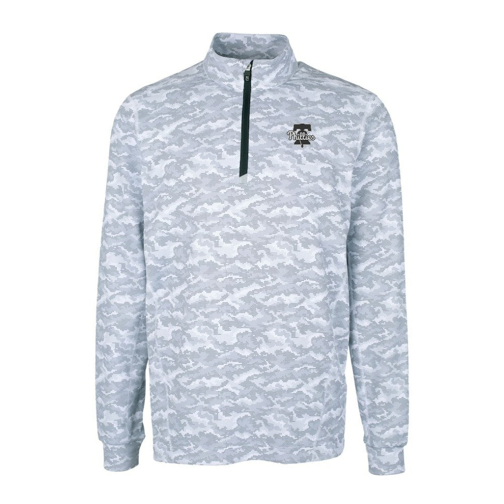 Philadelphia Phillies Cutter & Buck Traverse Eco Camo Tri-Blend DryTec Quarter-Zip Top - Charcoal