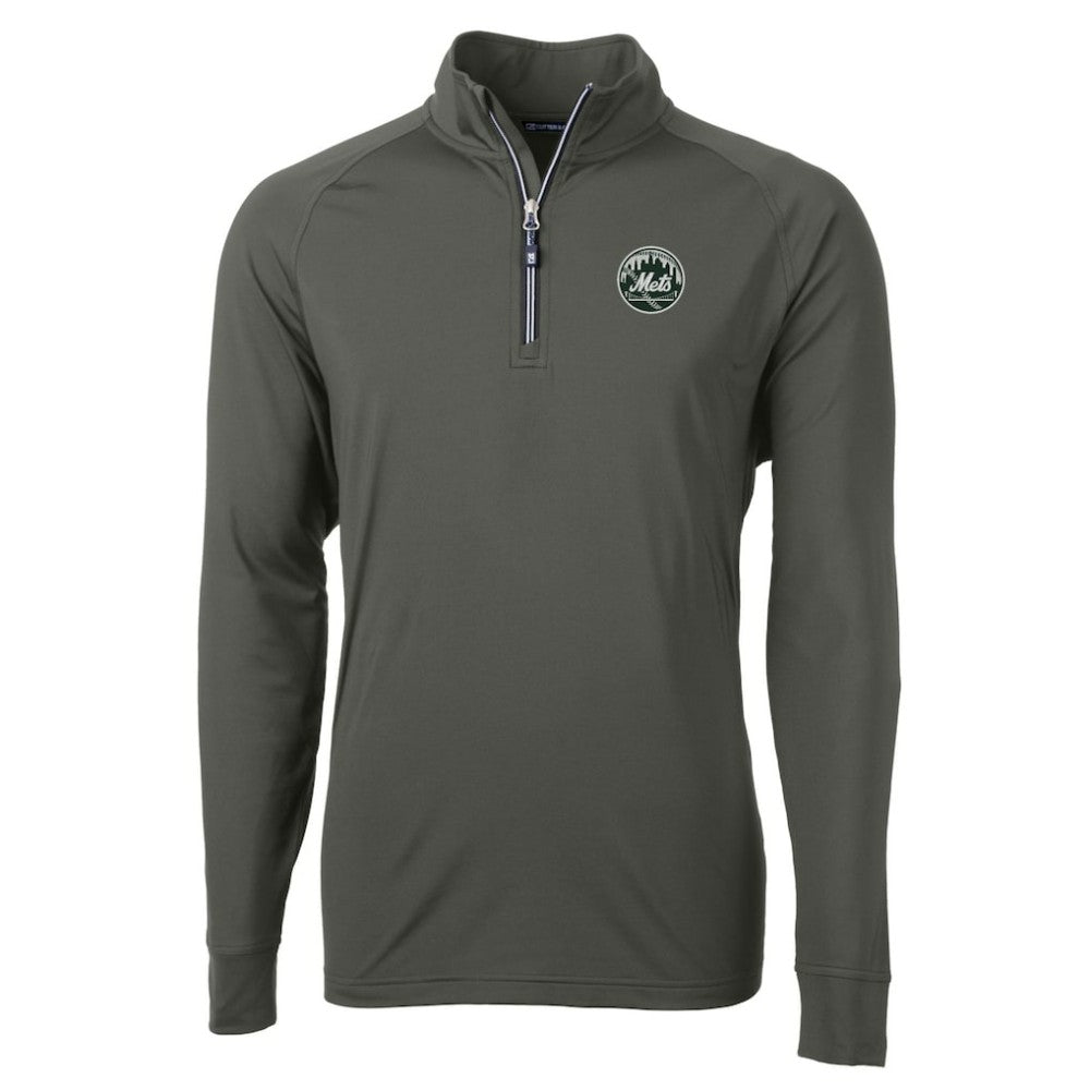 New York Mets Cutter & Buck Adapt Eco Raglan Quarter-Zip Jacket - Olive
