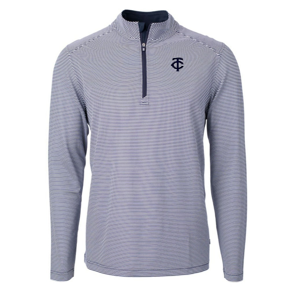 Minnesota Twins Cutter & Buck Virtue Eco Pique Micro Stripe Quarter-Zip Jacket - Navy
