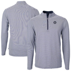 Seattle Mariners Cutter & Buck Virtue Eco Pique Micro Stripe Quarter-Zip Jacket - Navy