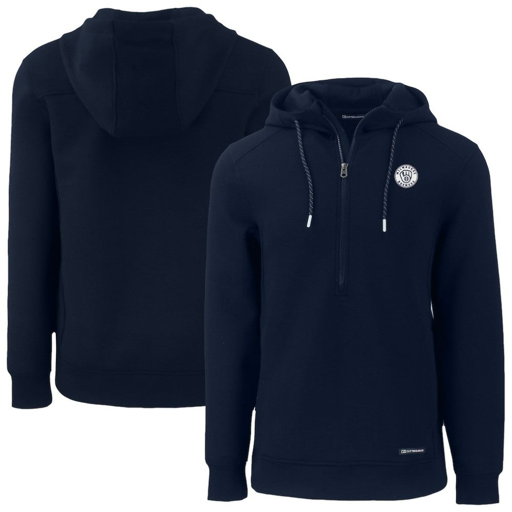 Milwaukee Brewers Cutter & Buck Roam Eco Recycled Tri-Blend Half-Zip Hoodie - Navy