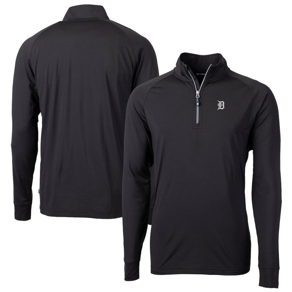 Detroit Tigers Cutter & Buck Big & Tall Adapt Eco DryTec Raglan Quarter-Zip Jacket - Black