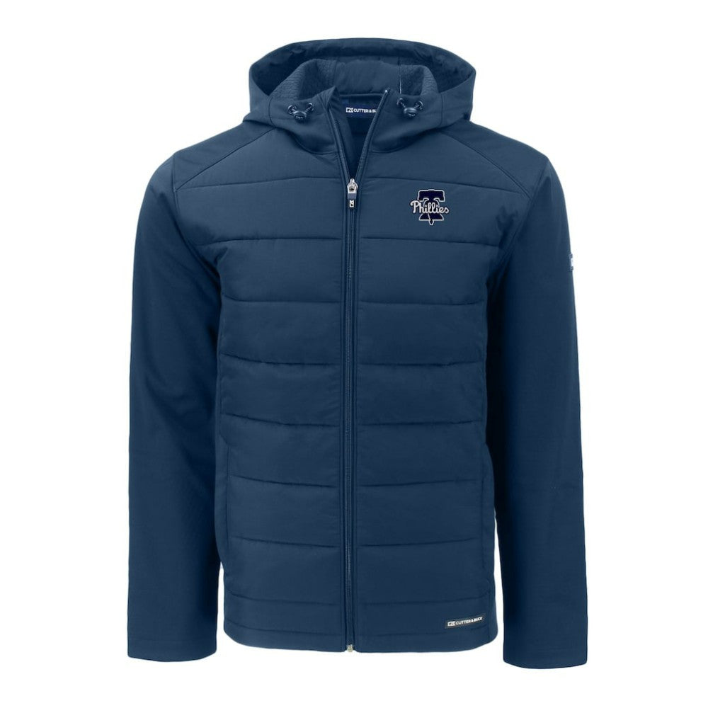 Philadelphia Phillies Cutter & Buck Big & Tall Evoke Hybrid Eco Softshell Recycled Full-Zip Hooded PrimaLoft Jacket - Navy