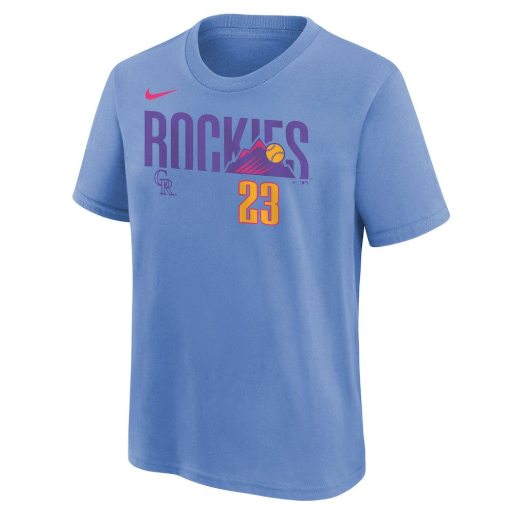 Kris Bryant Colorado Rockies Youth Fuse City Connect Name & Number T-Shirt - Light Blue | Nike