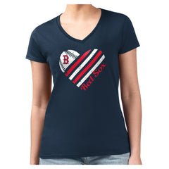 Boston Red Sox G-III 4Her by Carl Banks Women's Super-Slim Fit Lightweight Heart V-Neck T-Shirt - Navy