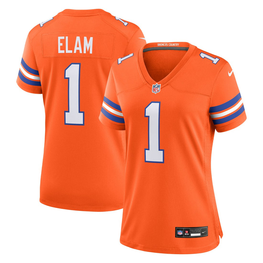 NFL Denver Broncos Jason Elam  Women's Mile High Collection 1977 Throwback Retired Player Game Jersey