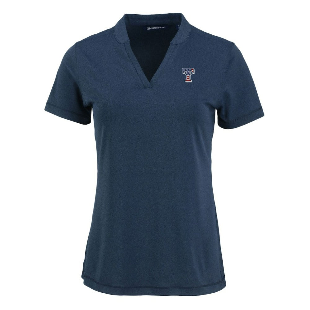 Texas Rangers Cutter & Buck Women's Forge Stretch Blade DryTec V-Neck Polo - Heather Navy