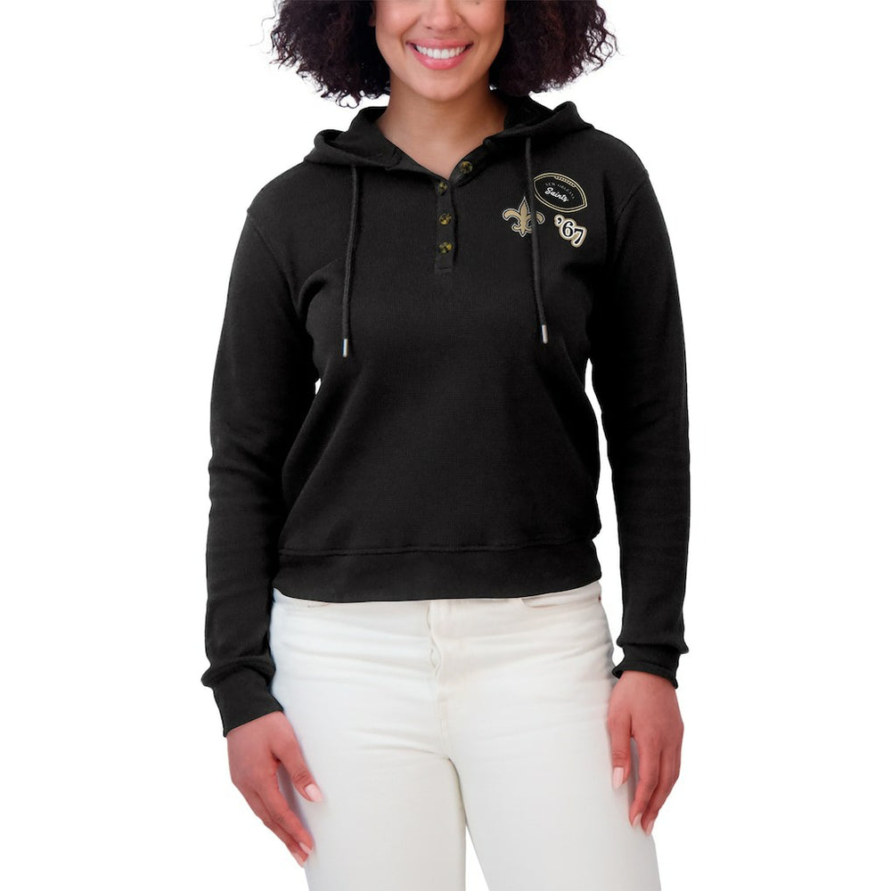 NFL New Orleans Saints WEAR by Erin Andrews Women's Plus Size Waffle Hoodie Pullover Top