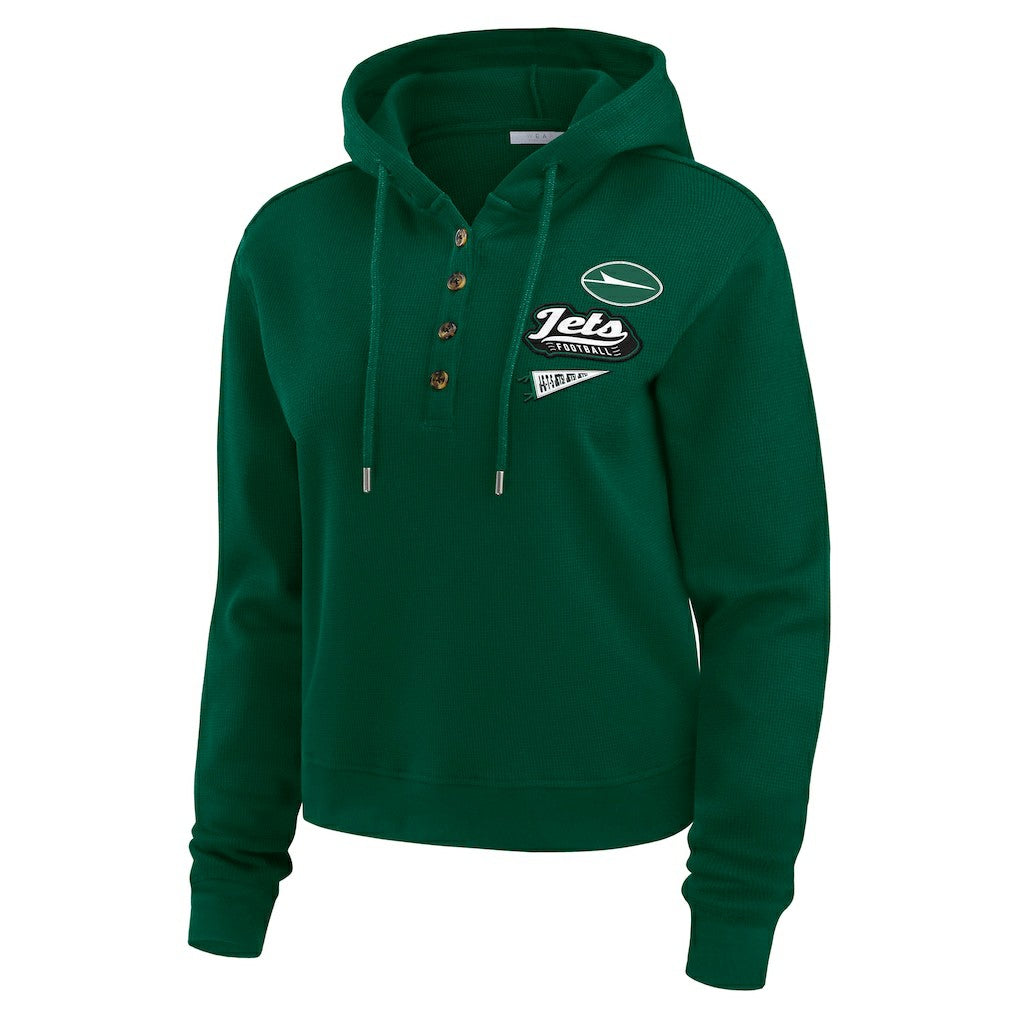 NFL New York Jets WEAR by Erin Andrews Women's Plus Size Waffle Hoodie Pullover Top