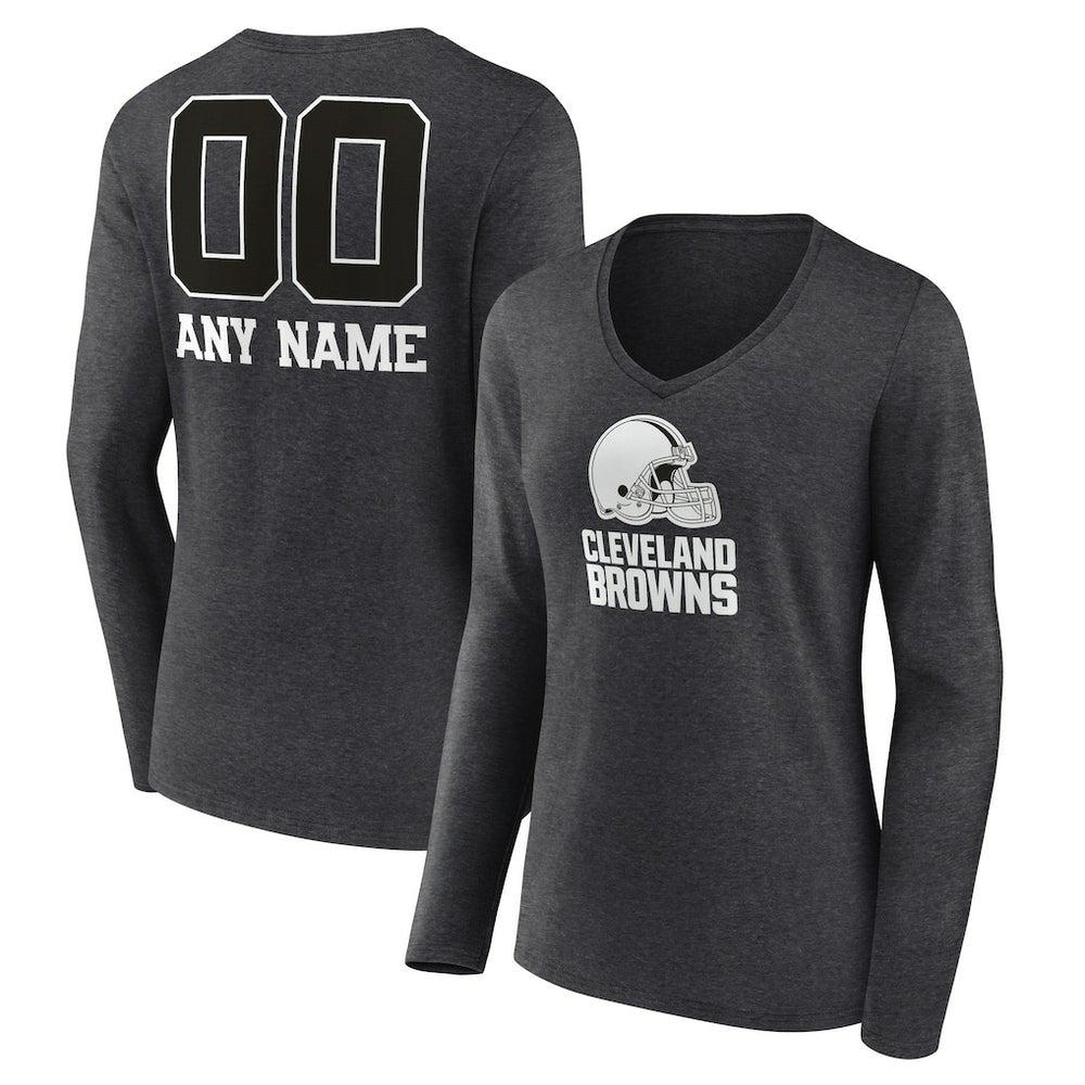 NFL Cleveland Browns Women's Personalized Name & Number Monochrome V-neck T-Shirt