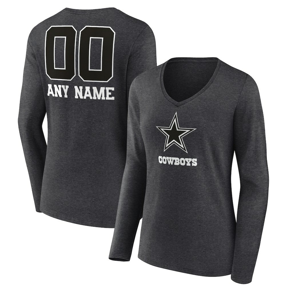 NFL Dallas Cowboys Women's Personalized Name & Number Monochrome V-neck T-Shirt