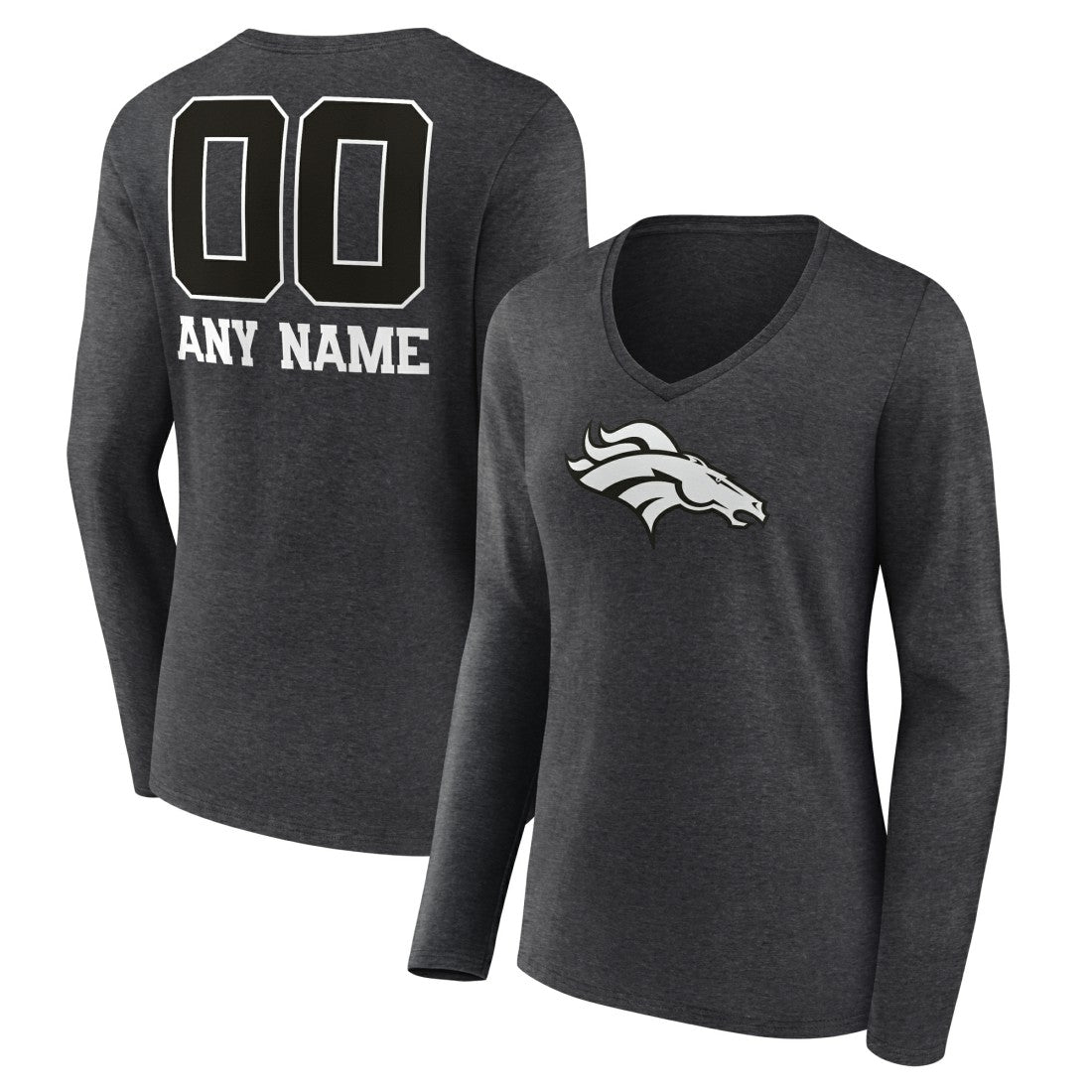 NFL Denver Broncos Women's Personalized Name & Number Monochrome V-neck T-Shirt