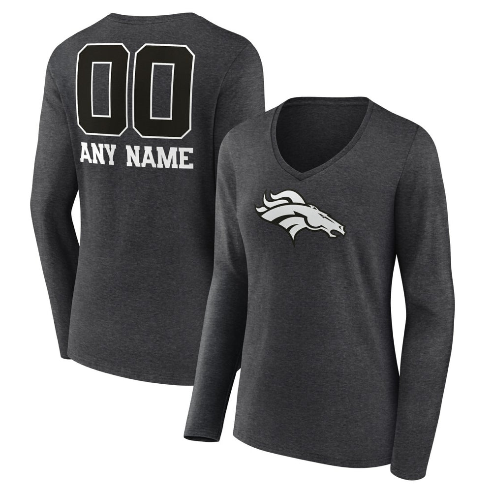 NFL Denver Broncos Women's Personalized Name & Number Monochrome V-neck T-Shirt