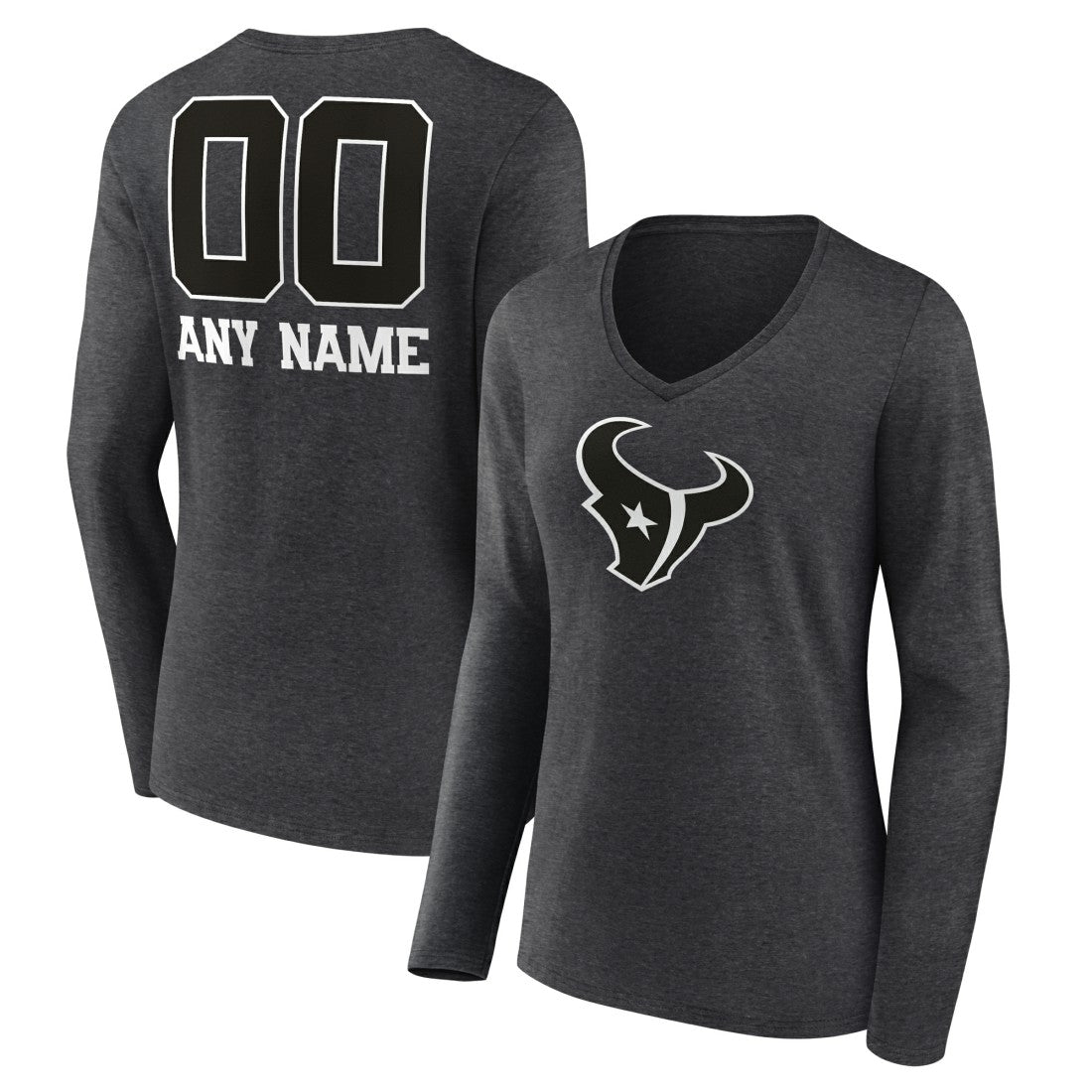 NFL Houston Texans Women's Personalized Name & Number Monochrome V-neck T-Shirt