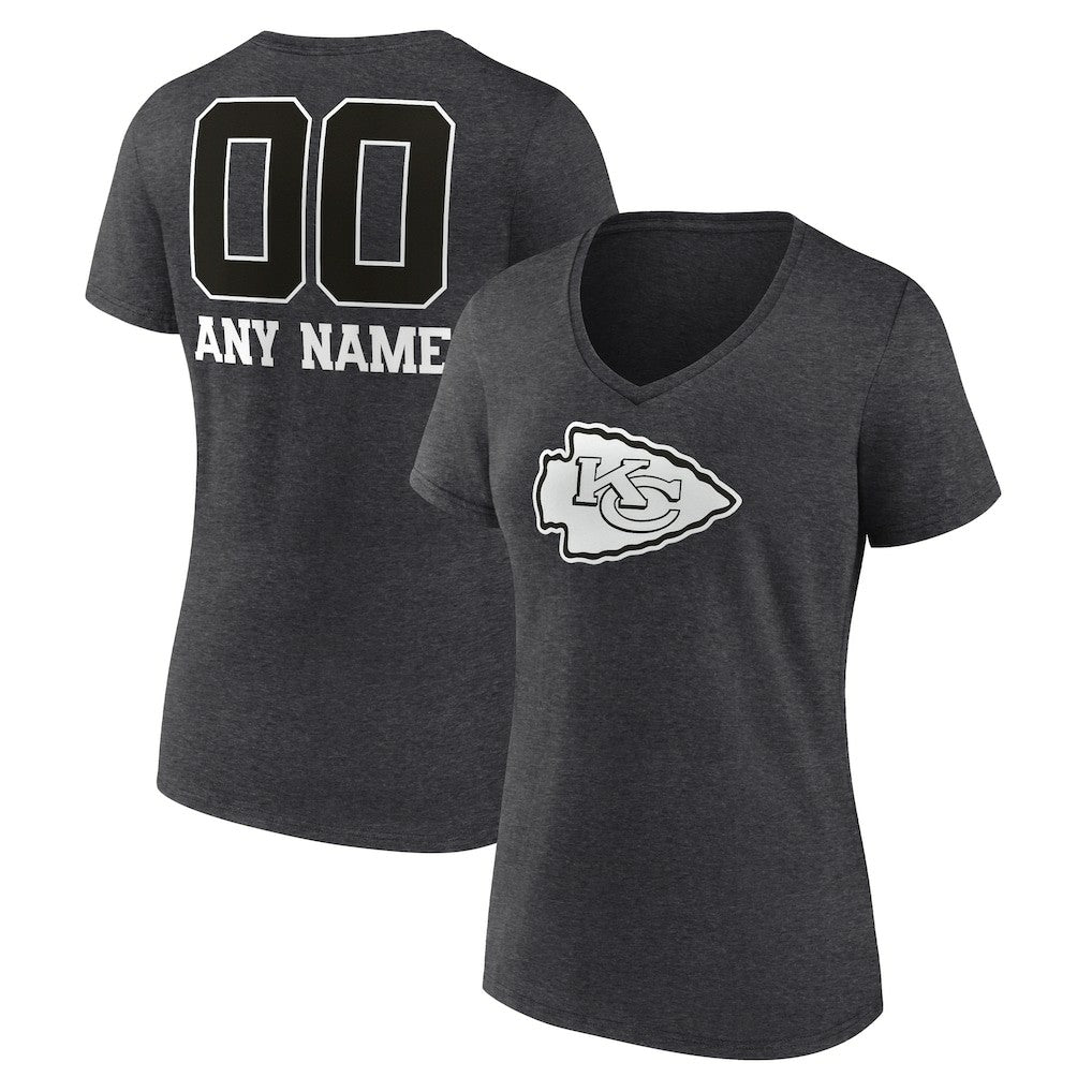 NFL Kansas City Chiefs Women's Personalized Name & Number Monochrome V-Neck Long Sleeve T-Shirt