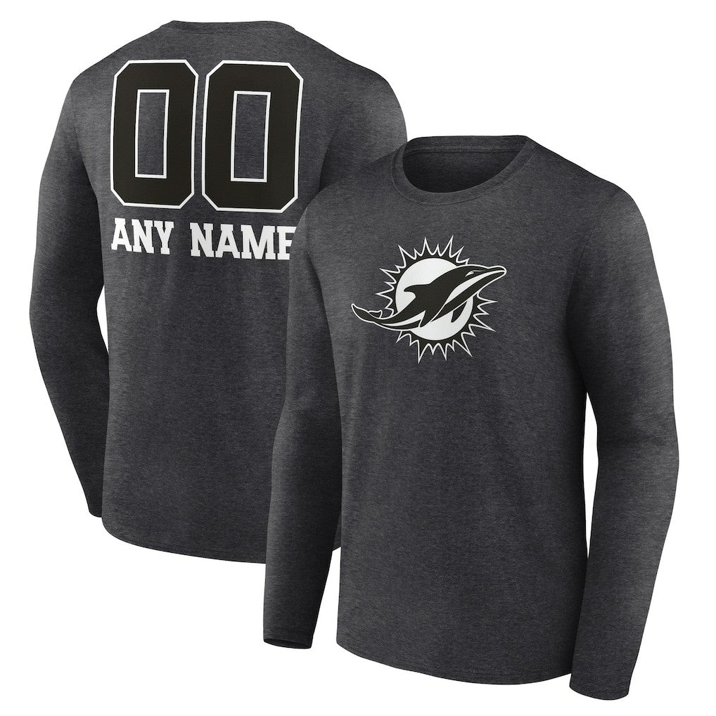 NFL Miami Dolphins Personalized Name & Number Monochrome Long Sleeve T-Shirt