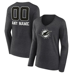 NFL Miami Dolphins Women's Personalized Name & Number Monochrome V-neck T-Shirt