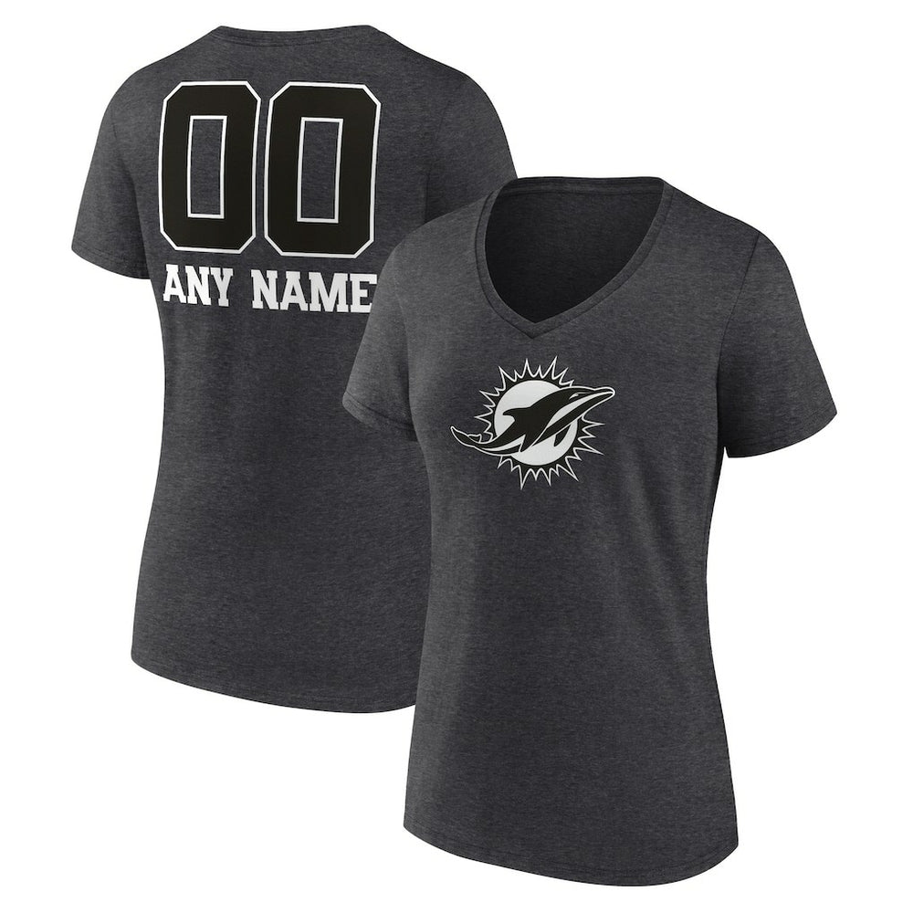 NFL Miami Dolphins Women's Personalized Name & Number Monochrome V-Neck Long Sleeve T-Shirt
