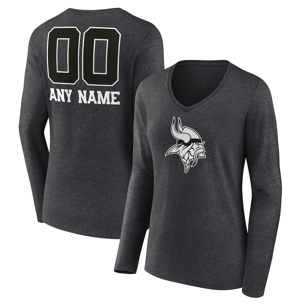 NFL Minnesota Vikings Women's Personalized Name & Number Monochrome V-neck T-Shirt