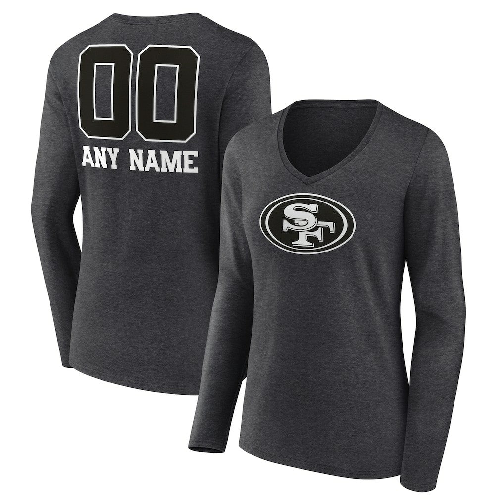 NFL San Francisco 49ers Women's Personalized Name & Number Monochrome V-neck T-Shirt